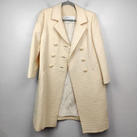 Vintage Robinsons Pea Coat Womens Small Cream Textured Knit 50s 60s Retro Mod - Picture 2 of 11
